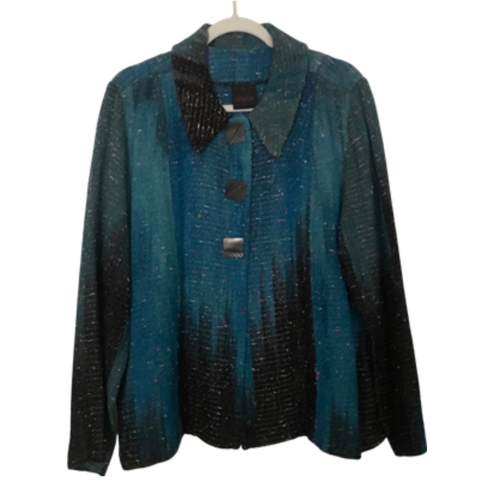 CANDISS COLE Jacket M Art-to-Wear Abstract Fiber Silk Weave Wood Buttons blazer